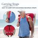 CARIBBEAN JOE Folding Beach Chair, 4 Position Portable Backpack Foldable Camping Chair with Headrest, Cup Holder, and Wooden Armrests, Red 300lbs Capacity