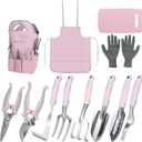 Pink Garden Tool Sets 12 Pieces, iHansee Aluminum Gardening Hand Tools with Non-Slip Handle, Kneeling Pad, Apron, Gloves and Organizer Bag, Landscaping Tools - Gift for Women & Garden Enthusiasts
