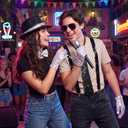 2 x Pop Star Costume Accessory Set, Sequin Fedora Hat with Curly Wig, Suspenders, Tie, Bow Ties, Gloves, Sunglasses, Microphone