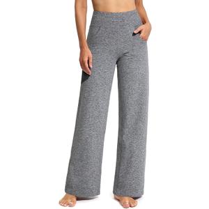 Promover Wide Leg Pants Woman Yoga Pants with Pockets Stretch Loose Casual Lounge Sweatpants Petite/Regular/Tall (XX-Large Short, Heather Grey)