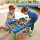 Lehoo Castle Dinosaur Sensory Table with Sand, Sand Table with Lid & 16 Dinosaurs, Adjustable Legs, Indoor Outdoor Play, Role Play Beach Toy, Birthday Gift for Boys Girls