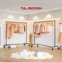 Tajsoon 2PCS Clothing Racks for Hanging Clothes Z Rack for Clothing Heavy Duty Hold 250LBS, Z Clothing Rack Industrial with Lockable Wheels, Rolling Clothes Rack for Bedroom, Laundry Room, Black