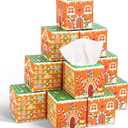 FYSUIMU 12Pcs Christmas Facial Tissues Cube Boxes Gingerbread House Square Tissue Box Cover with 600 Sheets 3 Ply Napkins for Xmas Holiday Home Party Car Accessories