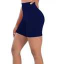 Biker Shorts Women High Waisted Tummy Control Yoga Workout Shorts with Pockets for Fitness Athletic Running Gym (Blue, XL)