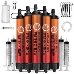 Straw Water Filter 5 Pack Outdoor Camping & Hiking Survival Gear Kit for Family Use, Ultra-Light Personal Filter Straws for Backpacking, Travel, Bug-Out Bags and Emergency Preparedness