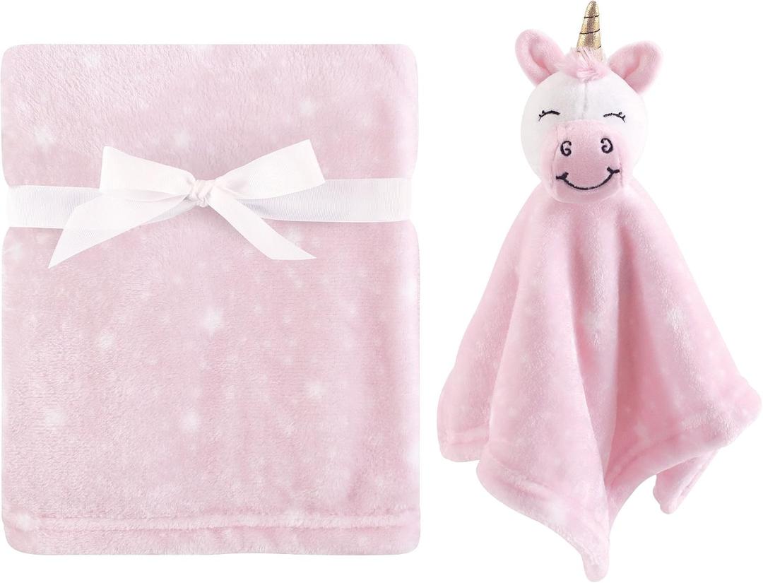 Hudson Baby Unisex Baby Plush Blanket with Security Blanket, Pink Unicorn, One Size