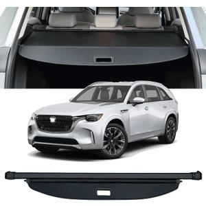 Cargo Cover Compatible with Mazda CX-90 2024 2025 SUV Accessories Retractable Rear Trunk Cover Trunk Security Privacy Screen Cover Mazda CX90 Cargo Cover 2024 (Black/Carbon Fiber Texture)