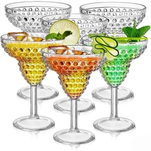ZOOFOX 6 Pack Plastic Margarita Glasses, 11oz Stemmed Cocktail Glasses, Reusable Shatterproof Margarita Glasses, Unique Bar Glasses for Martini, Frozen Daiquiri, Tropical Summer Parties