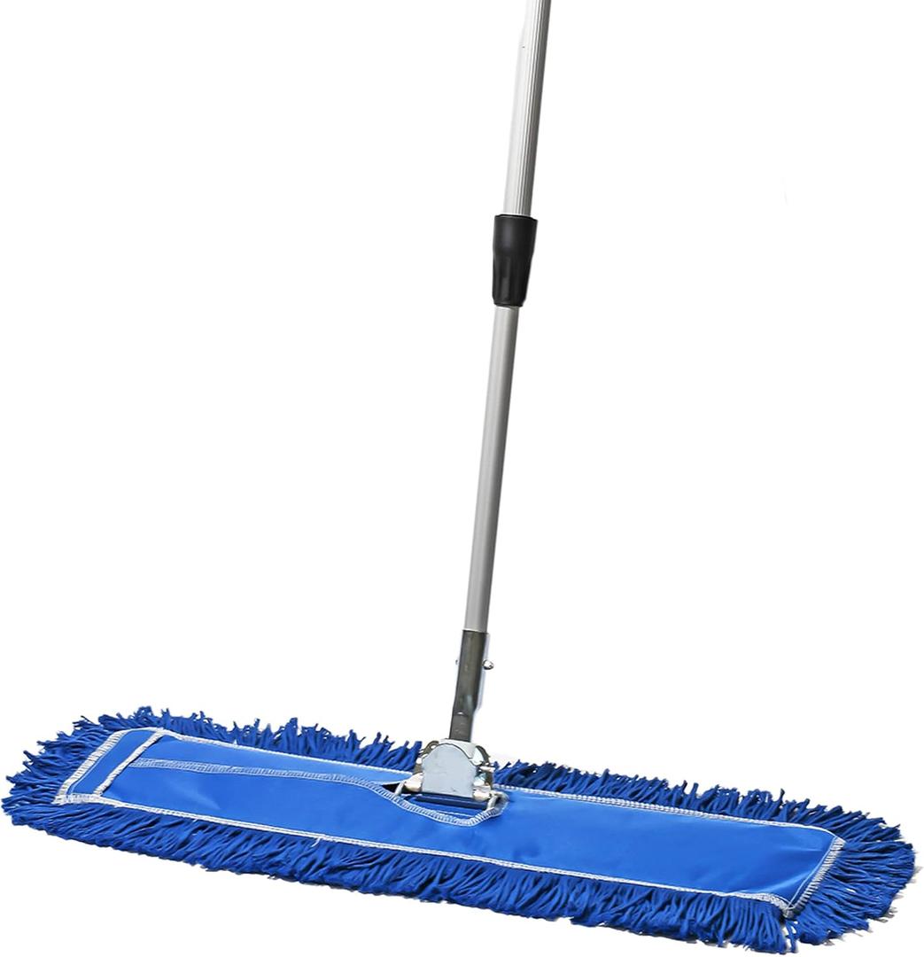24 Inch Blue Commercial Dust Mop & Floor Sweeper with Extendable Handle Mop for Hardwood, Tile, and Concrete Floor Cleaning