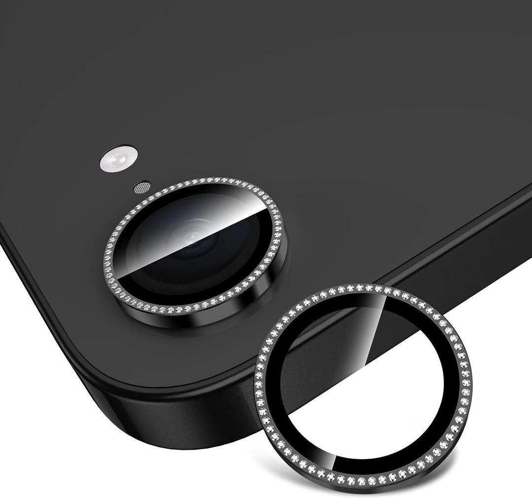 for iPhone 16e Camera Lens Protector, Individual Metal Ring Tempered Glass Lens Cover,[Strong Adsorption] Scratch Resistant Thin HD Clear Lens Cover, 1 Set-Black