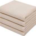 Homaxy 100% Cotton Waffle Weave Kitchen Dish Towels, Ultra Soft Absorbent Quick Drying Cleaning Towel, 13 x 28 Inches, 4-Pack, Beige