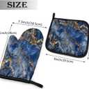 Perinsto Blue Gold Marble Print Oven Mitts & Pot Holders Kitchen Set Heat Resistant Decorative Cooking Gloves Microwave Oven Gloves for Baking Grilling BBQ