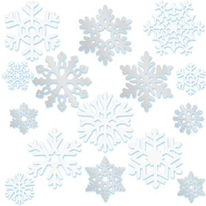 90 Pcs Snowflake Cutouts Decorations, Winter Paper Snowflake Cutouts with Glue Stickers for Bulletin Board Christmas Party Home Class Office Decor Accessories (White, Silver)