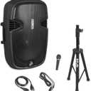 Pyle Wireless Portable PA Speaker System - 1500W High Powered Bluetooth Compatible Active Outdoor Sound Speakers w/USB SD MP3 RCA - 35mm Mount, Stand, Microphone, Power Cable - Pyle PPHP155ST