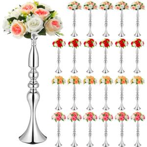 Rtteri 24 Pcs 20 Inch Tall Wedding Flower Stand Wedding Centerpieces for Table Metal Centerpiece Stand Flower Vase Floral Arrangement Holders for Reception Birthday Party Hotel Home Decoration(Silver)