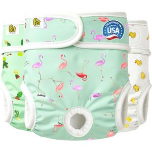 Pet Magasin Super Absorbent Reusable Dog Diapers for Females (3-Pack) - Ideal Heat Solution, Washable Doggie Diapers for Female Dog - Perfect Doggie in Heat & Period (Trending, XS (10-12 Waist))