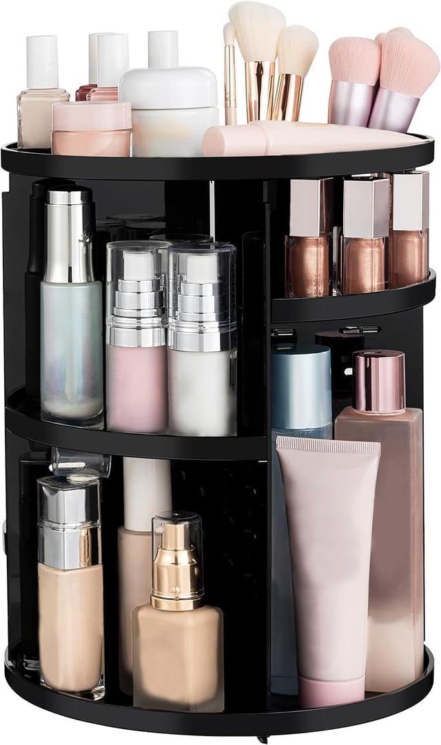 HBlife 360 Rotating Makeup Organizer Adjustable Carousel Large Capacity Revolving Perfume Organizer Skincare Organizers Cosmetic Storage Spinning Holder for Vanity, Black