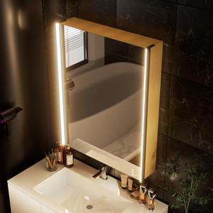 30 x 23-1/4 Inch LED Lighted Medicine Cabinet with Mirror, Moisture-Resistant Wood, Stepless Dimmable, 3000K/5500K, Adjustable Shelf, Flat-Pack Design Assembly Required, Oak, W23-1/4 x H30 1 door