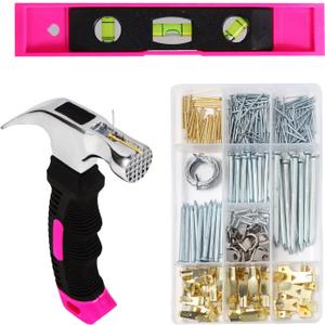 Picture Hanging Kit, 315pcs Hanging Hardware with Hooks, Wire, Nails, D Ring, Wall Hanging Kit with Hangers, Magnetic Level and Small Pink Claw Hammer, nails for hanging pictures for Home Decor Picture Hanging Kit, 315pcs Hanging Hardware with Hooks, Wire, Nails, D Ring, Wall Hanging Kit with Hangers, Magnetic Level and Small Pink Claw Hammer, nails for hanging pictures for Home Decor