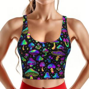 Dujiea Women's Sports Bra with Removable Padding High-Impact Sports Vest, Tank Top for Yoga, Gym, Running (Large, Neon Mushroom Colorful Magic 70s)