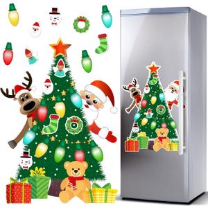 Christmas Refrigerator Magnets Magnetic Christmas Tree Magnets for Refrigerator Stickers Decoration Xmas Stickers for Fridge Santa Reindeer Holiday for Fridge Metal Door Garage