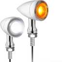 Motorcycle Bullet Turn Signals -2 PCS LED Front Lights, SMD Blinker White Amber Light Wireless Indicator Compatible With Honda Yamaha Suzuki Kawasaki Harley Sportster Dyna (Chrome