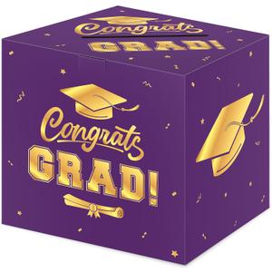 5 x Graduation Decorations 2026 Card Box, Purple Gold Congrats Grad Paper Gift Crad Boxes Holder for Class of 2026 Graduation Party Decoration Supplies Table Decor Favors Props Decor, 9 x 9 x 9 inches