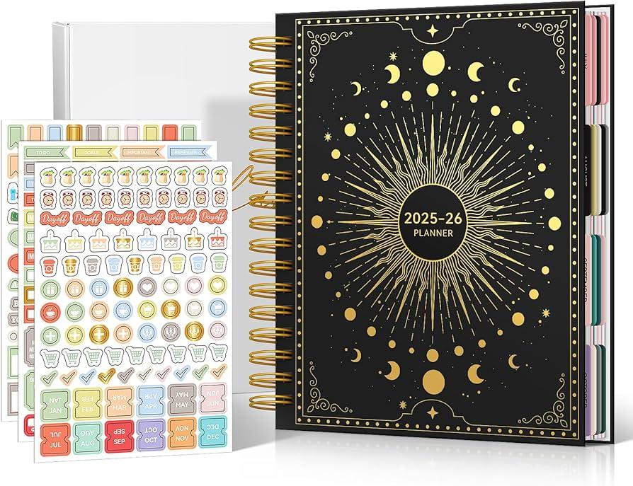 2025 Planner Weekly and Monthly, 2025-2026 Planner Spiral Bound Hard Cover Planner with Stickers & Gift Box, Jan 2025–Jun 2026, 18 Month Large Daily Planner, Tabs