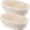 Banneton Bread Proofing Basket Banneton Basket Set Sourdough Proofing Basket Round Proofing Bowls Handmade Rattan Baskets and Liners (Oval 10 inch set of 2), Beige