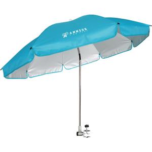 AMMSUN Chair Umbrella with Universal Clamp Adjustable 47 inches and 360° Swivel & UPF 50+ Protection Portable Sun Umbrella, Secure Clip on Camping/Beach Chairs, Stroller, Wheelchair, Golf cart, Lounger, Light Blue, Large-sized