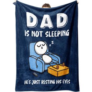 Funny Birthday Gifts for Dad Husband, Dad is Not Sleeping Blanket, Dads Gifts from Daughter Son, Super Soft Throws Blanket for Couch and Napping, 60" x 50" (Blue)