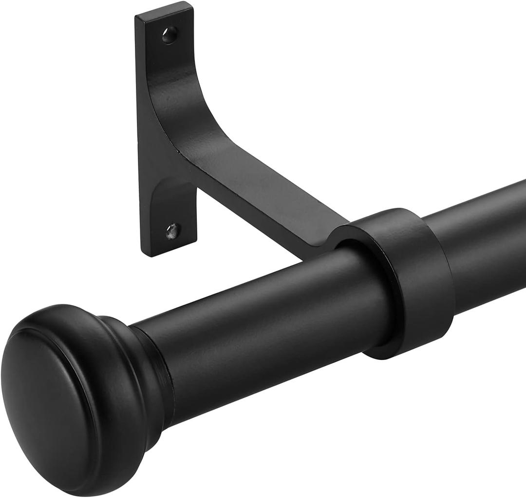 Heavy Adjustable Curtain Rod, 1 inch, 28-48 inch, Round Cap, Ceiling Mount, Premium Aluminum Brackets, Outdoor Patio (Matte Black)
