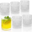 Vintage Glassware Drinking Glasses Set of 6,12 oz Hobnail Glass Cups,Embossed Clear Water Tumbler,for Beer,Cocktail,Whiskey,Juice and Various Mixed Drinks