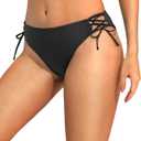 Zmart Women Low Waisted Bikini Bottoms - String Tie Side Bathing Suit Moderate Coverage Swim Bottom (Medium, Black)