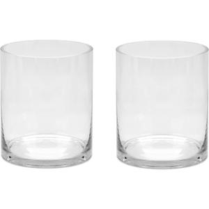 5" Wide 6"" High Large Hand Blown Sturdy Clear Cylinder Glass Vase, Centerpiece Flower Vase for Rose, Tulip, Boquets, Hurricane Candle Holder (2, 5"x6")