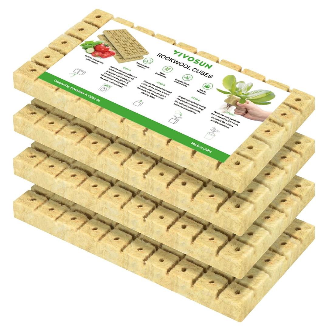 VIVOSUN 1" Rockwool Cubes, 200 Plugs Stonewool Starter Grow Cubes for Cuttings, Cloning, Plant Propagation, Seed Starting, Hydroponic Grow Media for Vigorous Plant Growth