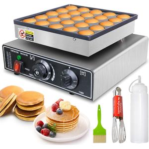 Mini Pancake Maker 25pcs, Dutch Pancake Baker Maker Commercial Poffertjes Electric Dorayaki Maker, Stainless Steel, Temp & Time Control, 900W Commercial Pancake Maker, 50-300 Poffertjes Maker