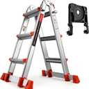 Soctone Ladder, A Frame Extension Ladder, Multi Position with Stabilizer Bar, 330 lbs Weight Rating Telescoping Ladder for Household or Outdoor Work, 10 Ft, Orange
