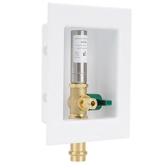 SECKWHALE Ice Maker Outlet Box with Water Hammer Arrestor, 1/2Inch Press x 1/4Inch OD Compression with 1/4Turn Ball Valve, Ice Maker Valve Wall Box with Faucet, Absorb Shock and Reduce Noise