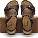 Torotto Toddler Kids Sandals Boys Girls Cork Footbed Sandals with Adjustable Buckle Casual Slides Open Toes Flat (10.5 Little Kid, Lhj396/Red Brown)