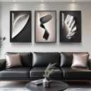 Large Framed Modern Abstract Wall Art 3 Piece Set, Black and White Decorative Artwork, Minimalist Trendy Line Geometric Bright Style Pictures Prints for Living Room Hallway and Office 20x30 Inch