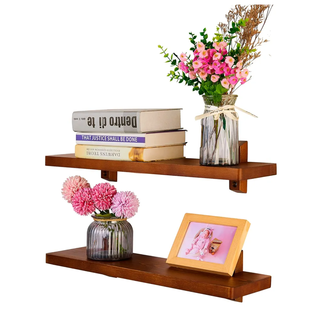 Bielebbi Floating Shelves, Wall Shelf, Shelves for Wall Storage, Solid Wood Shelf L23.4xW5.9 Set of 2, Rustic Wood Wall Shelves for Bedroom, Living Room, Bathroom, Kitchen, Office and More…