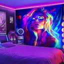 BVBOX Wall Tapestry Cool Girl Tapestry Blacklight,UV Reactive Black Light Upright Posters Wall Hanging for Bedroom Dorm Living Room Backdrop Decor (style2, 79" x 59")