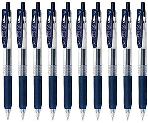 Zebra Sarasa Clip 1.0 Retractable Gel Ink Pen, Rubber Grip, 1.0mm, Blue Black Ink, Value Set of 10