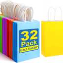 XPCARE 32Pcs Paper Gift Bags, 6.3"x3.15"x8.66" Kraft Paper Party Favor Bags Bulk Rainbow Goodie Bags Small Gift Bags with Handles for Kids Birthday Baby Shower Crafts Wedding Party Supplies (6 Colors)