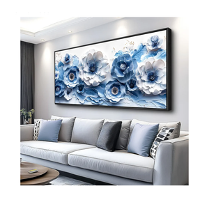 XIGUANGART Large Flower Prints Wall Art for Living Room Blue and White Paintings for Office Modern Black Framed Artwork Floral Pictures Wall Decoration for Bedroom Kitchen Women Aesthetic Home Decor