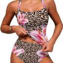 ZAFUL Women's Tankini Swimsuits Tummy Control Swimwear Two Piece Bathing Suits Swim Top with High Waisted Bottom (Pink, S)