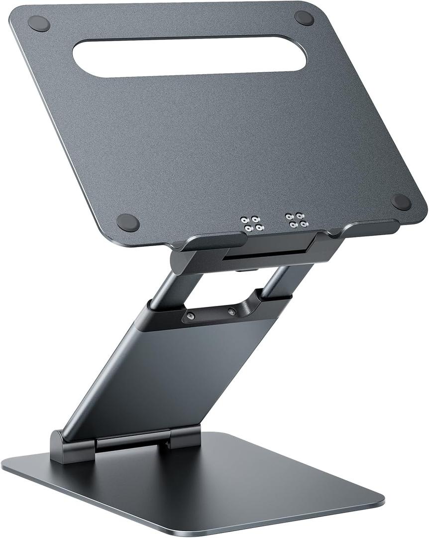 Nulaxy Height Adjustable Laptop Stand for Desk, Dual Foldable Aluminum Computer Riser, Pull Out Design Ergonomic Sit to Notebook Holder Convertor, Compatible with All 10-17" Laptops, Tablets, Gray