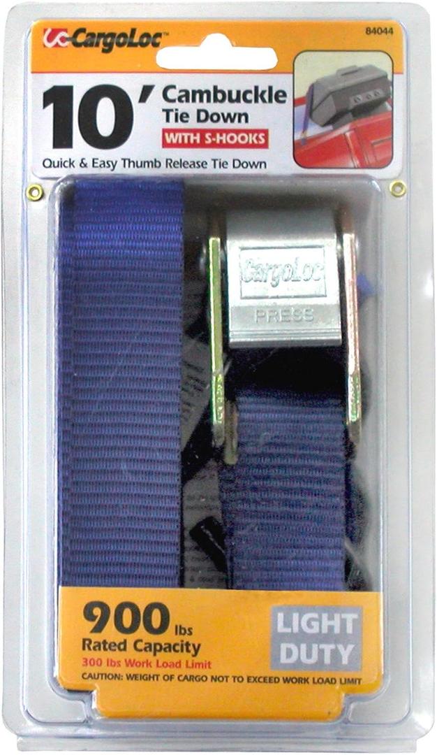 CargoLoc 84044 Cambuckle Tie Downs with S-Hooks, 1-Inch x 10-Foot, 900 Pounds Break Strength