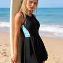 beautyin Womens One Piece Swim Dress Athletic Swimsuits Modest Bathing Suit 2026 Zip Up Swimdress (Black/Blue Print, Small)
